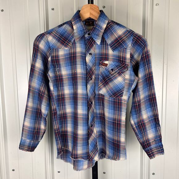 Wrangler Pearl Snap Youth Sz 10 1960s Made in USA Button Up Shirt - Picture 2 of 7